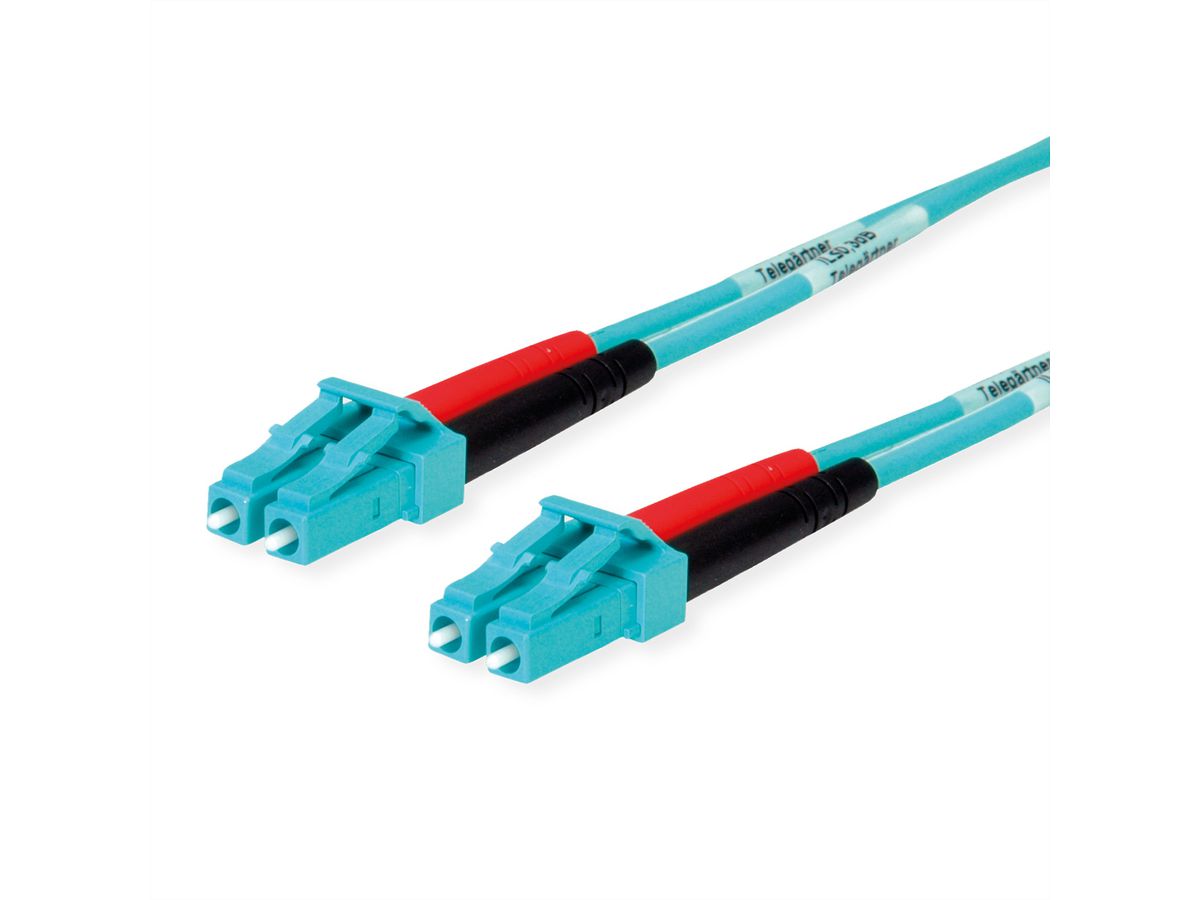 Glasvezel patchkabel TELEGÄRTNER 2x G50/125 OM3, 1x LC Duplex - 1x LC Duplex, turkoois, 1 m