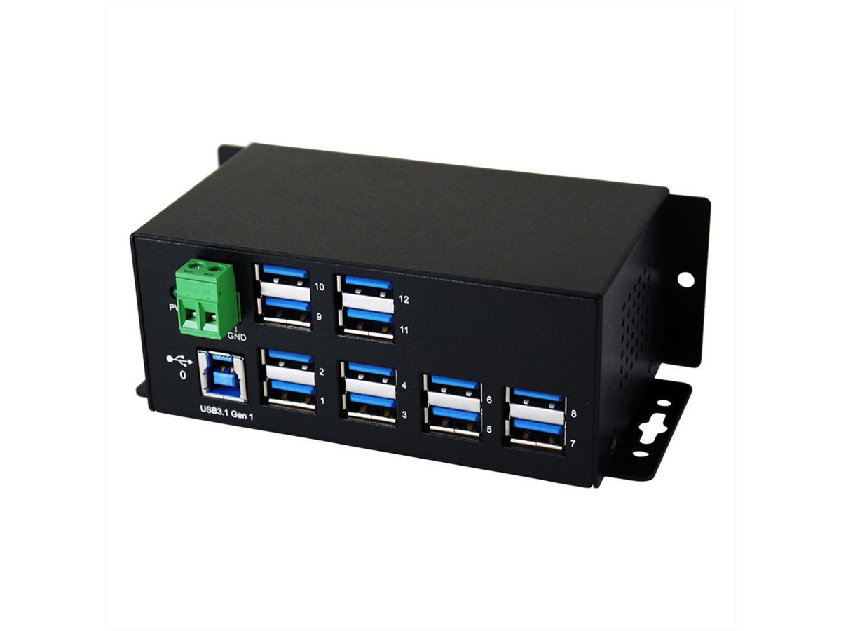 EXSYS EX-1112HMS 12 Port USB 3.2 Gen1 HUB 15KV ESD Surge Protection Metallgehäuse