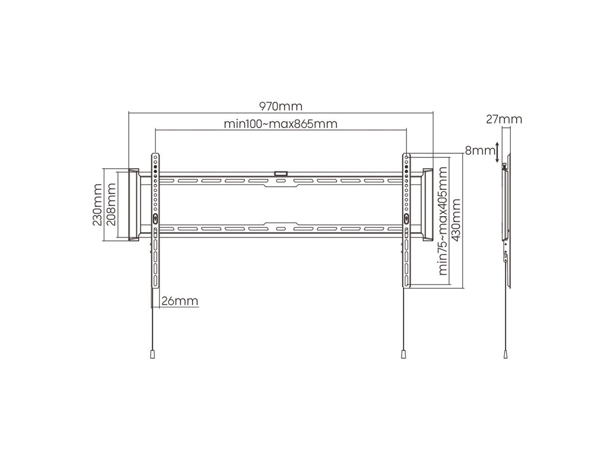 VALUE TV muurbeugel, 27 mm afstand tot de muur , vast, <228,6cm/90", <75kg