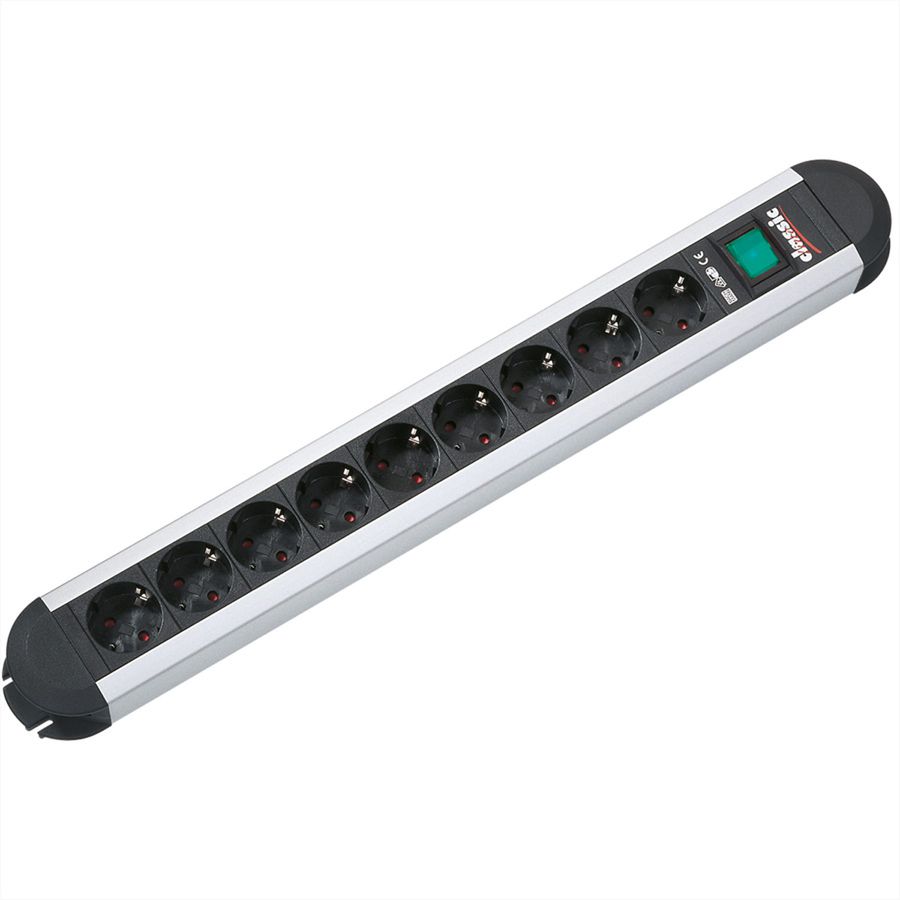 BACHMANN PRIMO socket strip 9x earthing contact, aluminium, with switch, 1.75 m