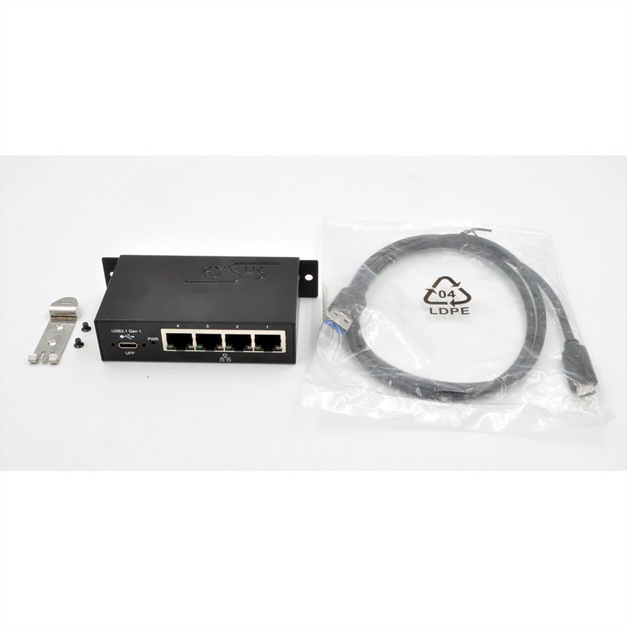 EXSYS EX-1330M USB 3.0/3.1 Gen1 zu 4 x Ethernet 1Gigabit Din-Rail
