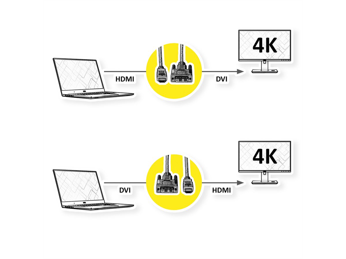 ROLINE Monitor Cable, DVI (24+1) - HDMI, M/M, black /silver, 1 m