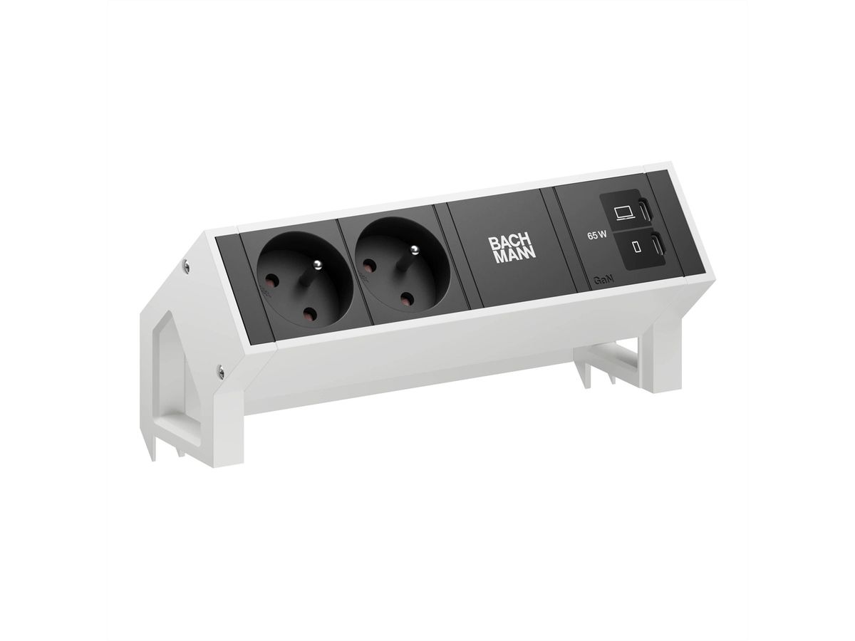BACHMANN DESK2 2xUTE 1xUSB C/C 65W, L=0,2m RAL9010