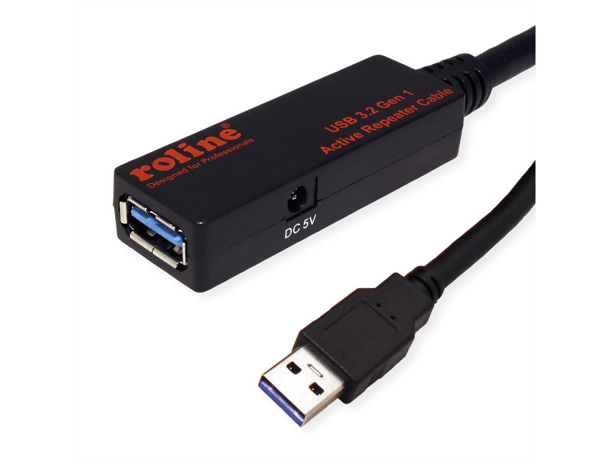 ROLINE USB 3.2 Gen 1 Actieve Repeater kabel, zwart, 10 m