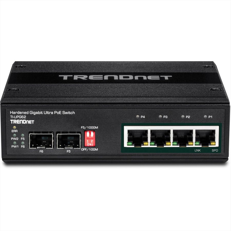 TRENDnet TI-UPG62 6-poorts Gigabit Switch Ultra PoE DIN-Rail Industrieel