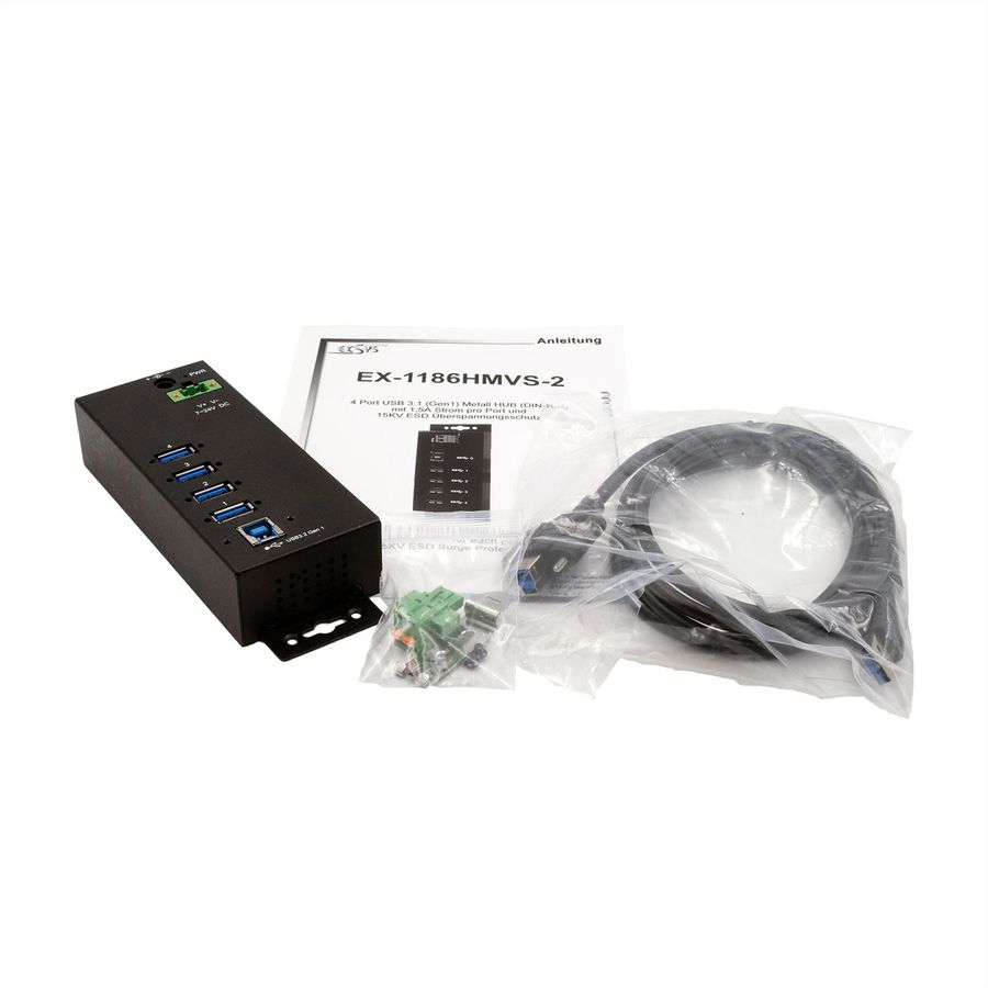 EXSYS EX-1186HMVS-2 4 Port USB 3.2 Gen 1 HUB mit 15KV ESD Überspannungs-Schutz