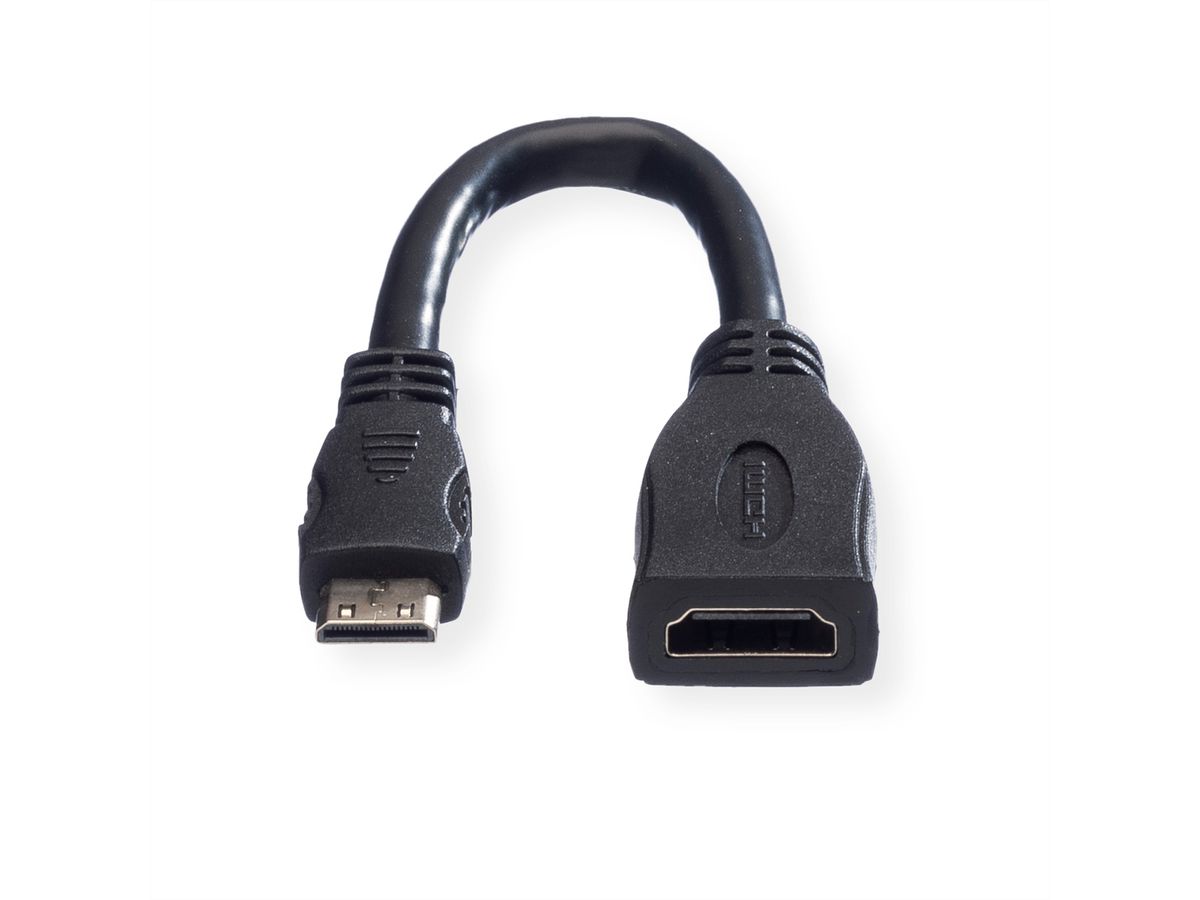 VALUE Monitorkabel HDMI  High Speed met Ethernet, HDMI Female - Mini HDMI Male, 0,15 m