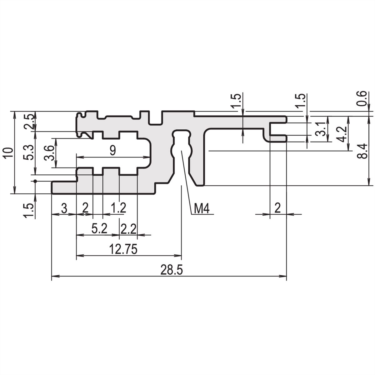 SCHROFF horizontale rail, voor type L-KD, licht, korte lip, 84 pk