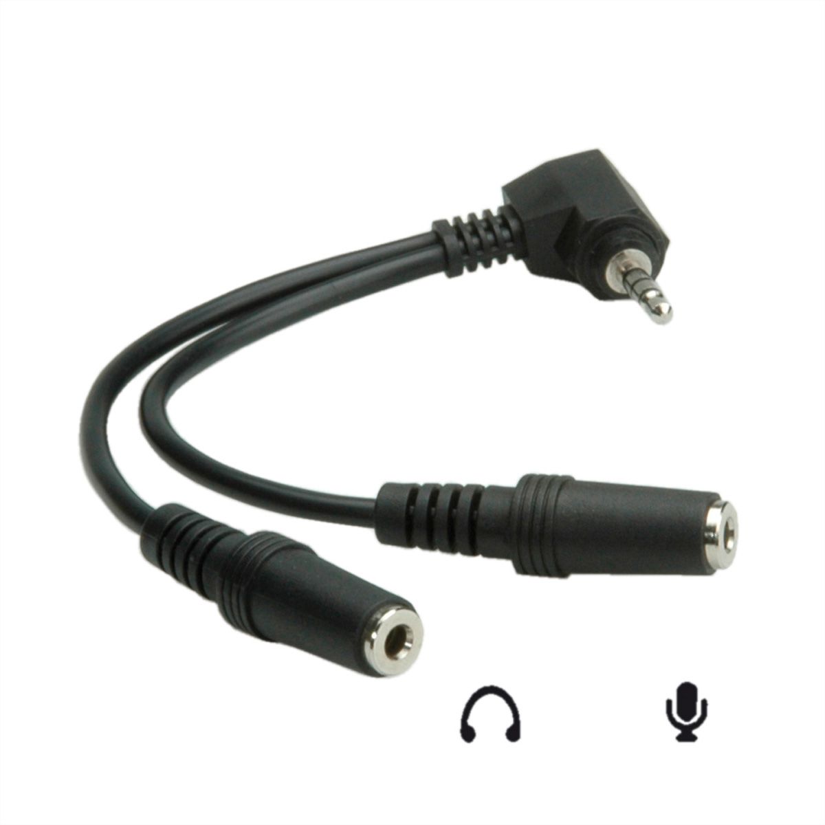 ROLINE 4 Conductor 3.5 mm Stereo Plug (speaker+microphone), black, 15 cm