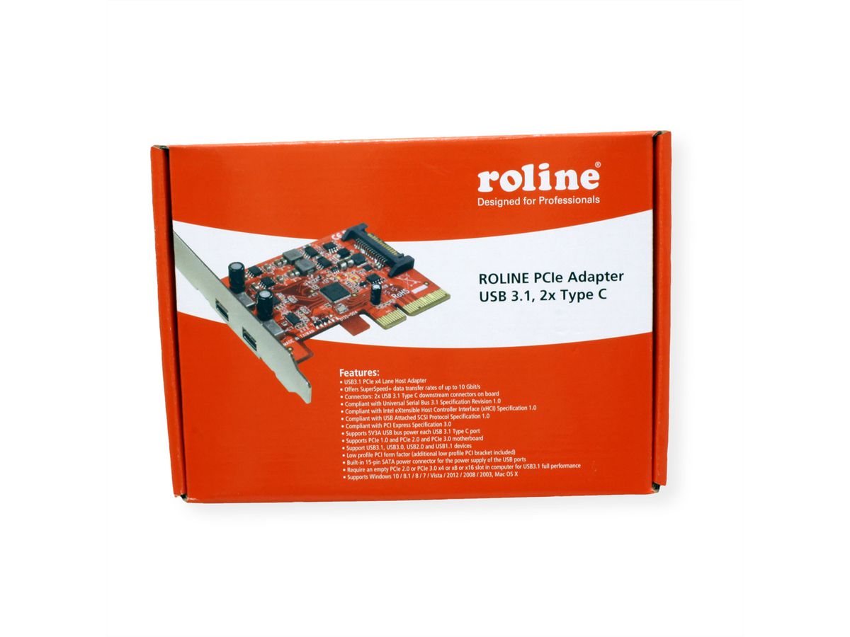 ROLINE PCI-Express x4 Adapter, 2x Ports Type C USB 3.2 Gen 2