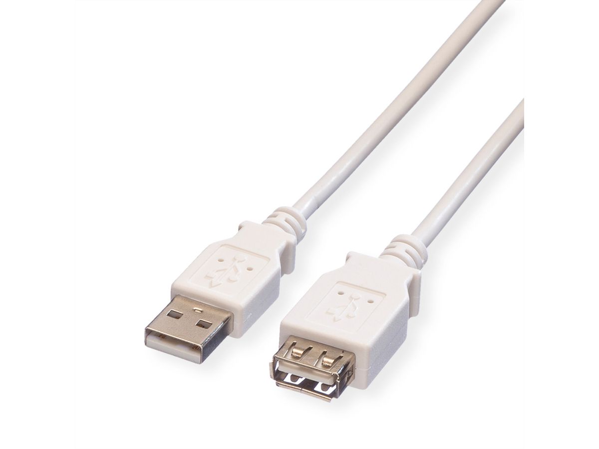 VALUE USB 2.0 kabel, type A-A, M/F, wit, 3 m