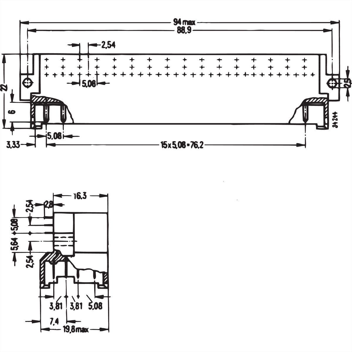 SCHROFF Stekker Type G, EN 60603, DIN 41612, Mannelijk, 64 Contacten, Soldeerpennen, 2,9 mm