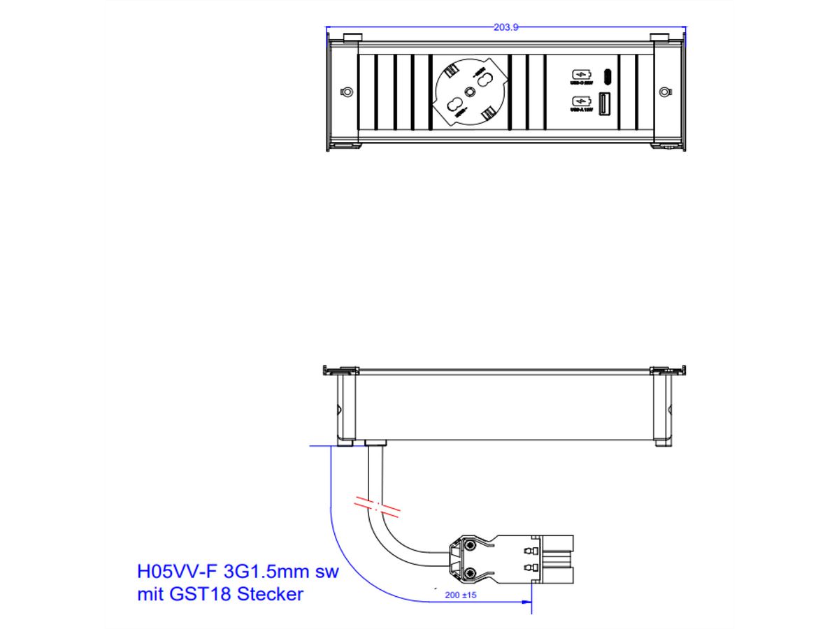 BACHMANN KAPSA S 1xP40 1xUSB A&C 22W, 0,2m GST18 Italië