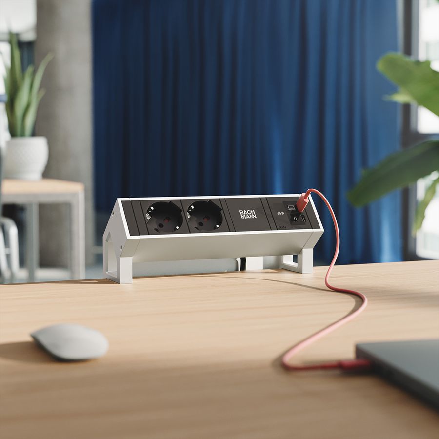 BACHMANN DESK2 2xP40 1xUSB C/C 65W, L=0,2m INOX