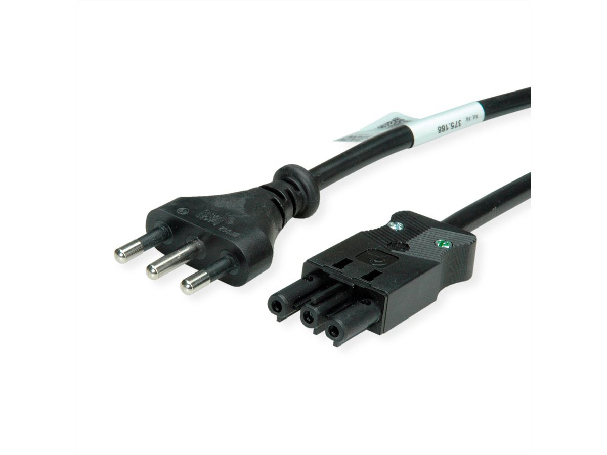 BACHMANN Zuleitung H05VV-F 3G1,5mm²  3m, Schwarz Italien P40 Stecker 16A Kupplung