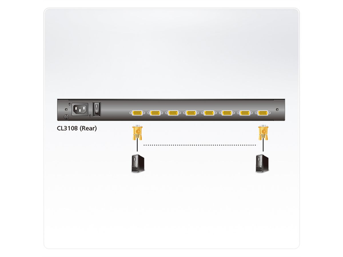 ATEN CL3108NX KVM switch, 18,5 inch TFT, VGA, PS/2-USB, 8 poorten, Duitse toetsenbord indeling