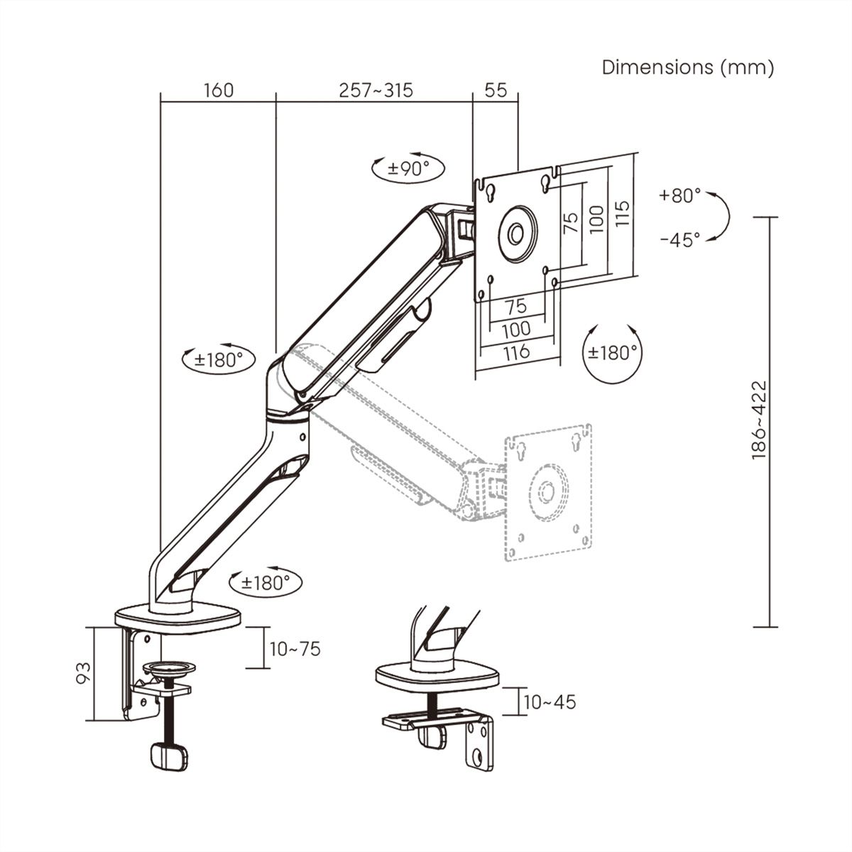 STANDARD Monitor Arm , Mechanical Spring, 17–32 inch, max. 10 kg, black