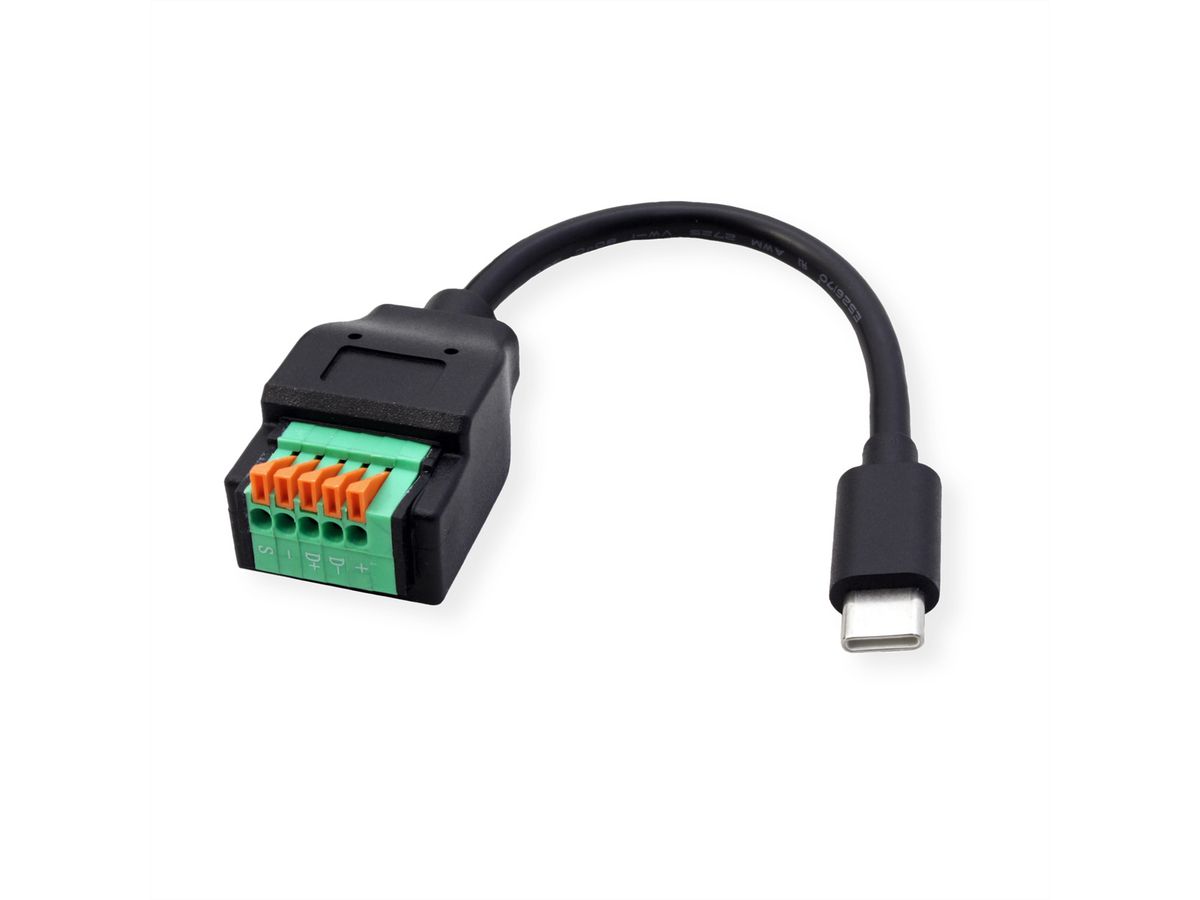 ROLINE kabeladapter USB Type-C stekker naar 5-polig aansluitblok, (drukknoppen), 15 cm