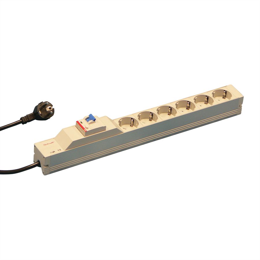 SCHROFF contactdoosstrook, SCHUKO, 6 contactdozen, 19", met aardlekbeveiliging