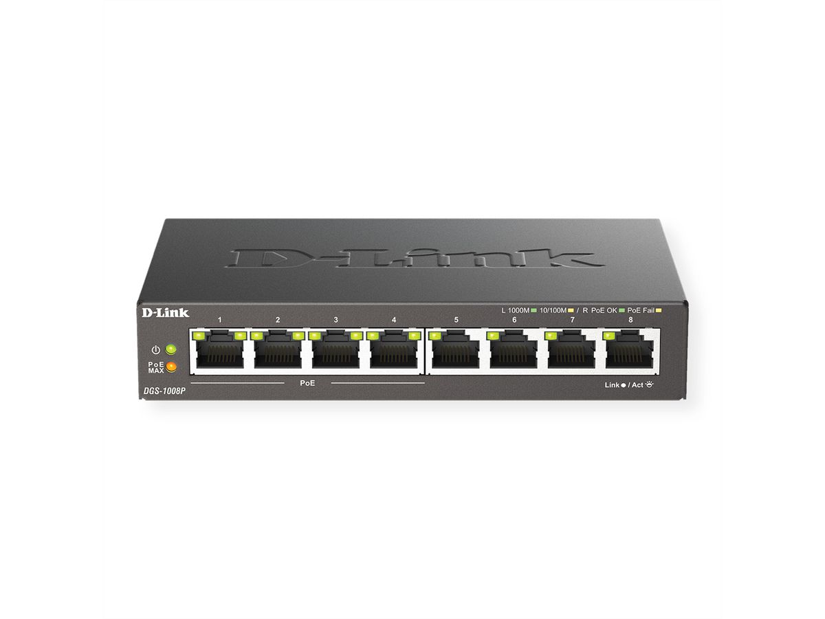 D-Link DGS-1008P 8-Poorts Gigabit PoE+ Unmanaged Desktop Switch