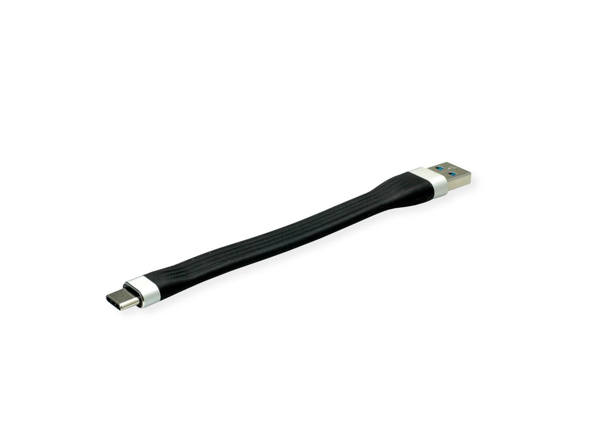 ROLINE USB 3.2 Gen 1 Siliconen kabel, A-C, M/M, zwart, 11 cm