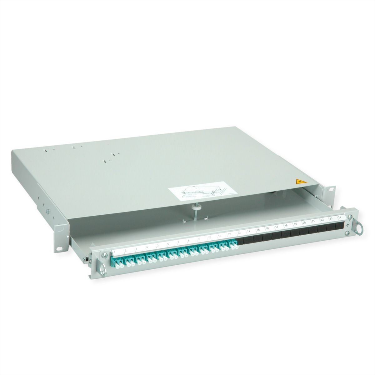 TELEGÄRTNER PROFI V LWL-Panel mit Kupplungen, 12x LC Duplex, türkis, OM3