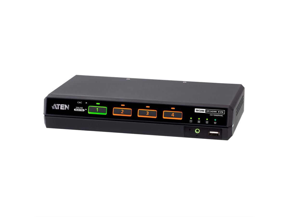 ATEN CS1184DPH4C 4-Port USB 5K DP/HDMI Universal Secure KVM Switch , Single Display mit Cardreader