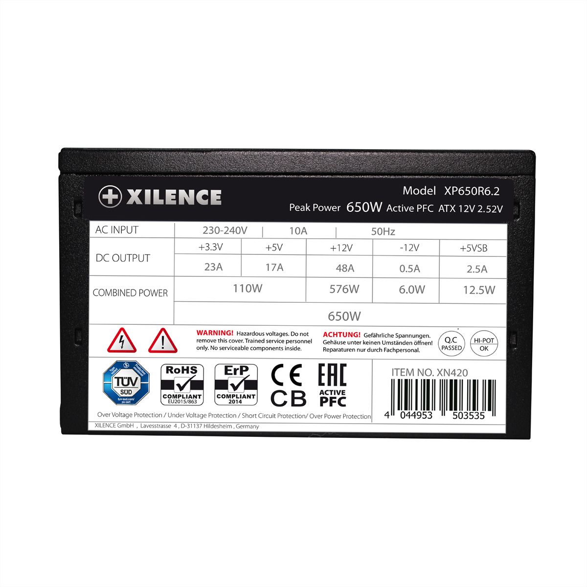 Xilence XP650R6.2 Gaming 650W ATX PC Netzteil, 80+, Non Modular