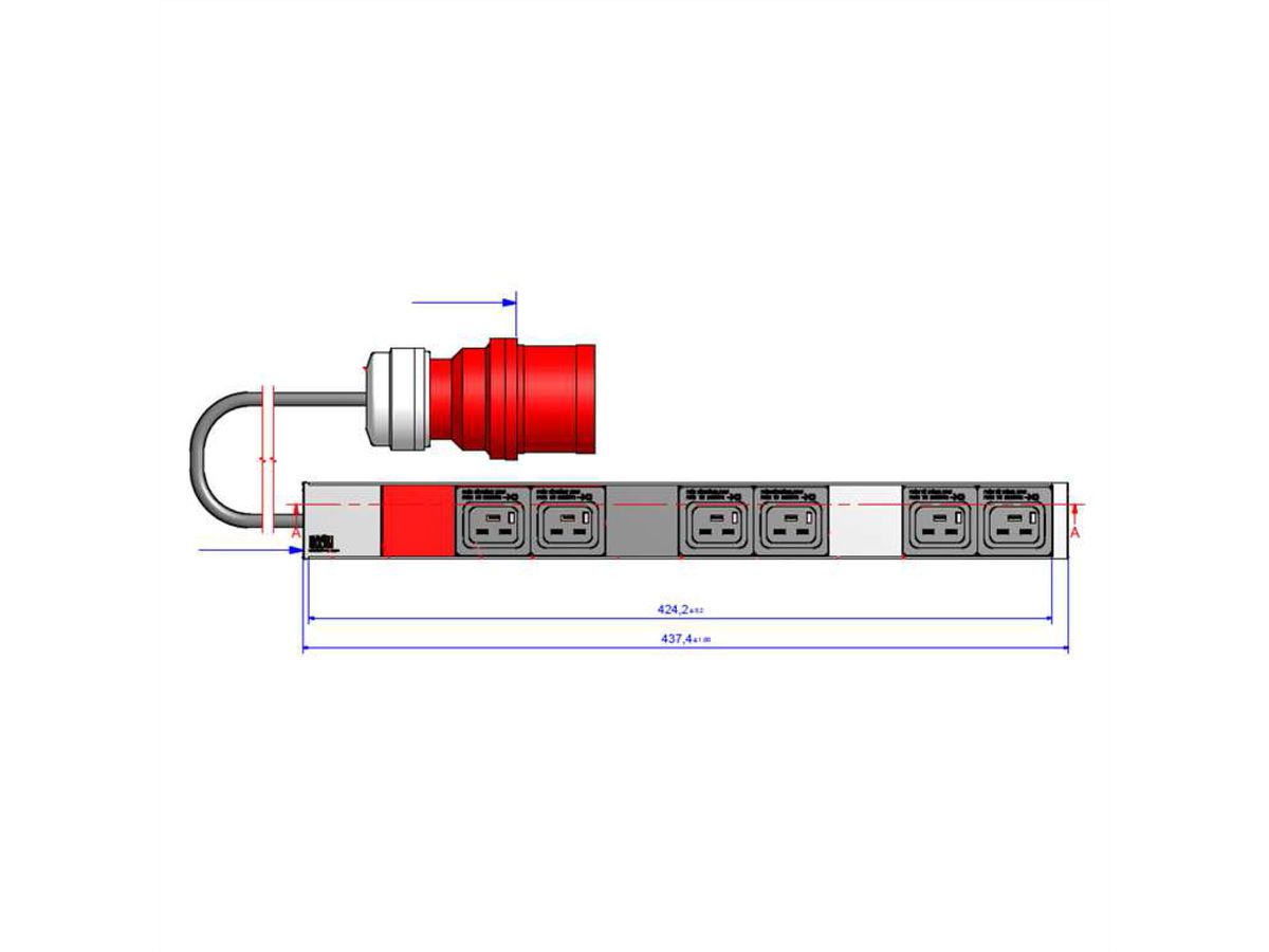 BACHMANN IT PDU ALU 1U 6x C19 plug 3x16A CEE red