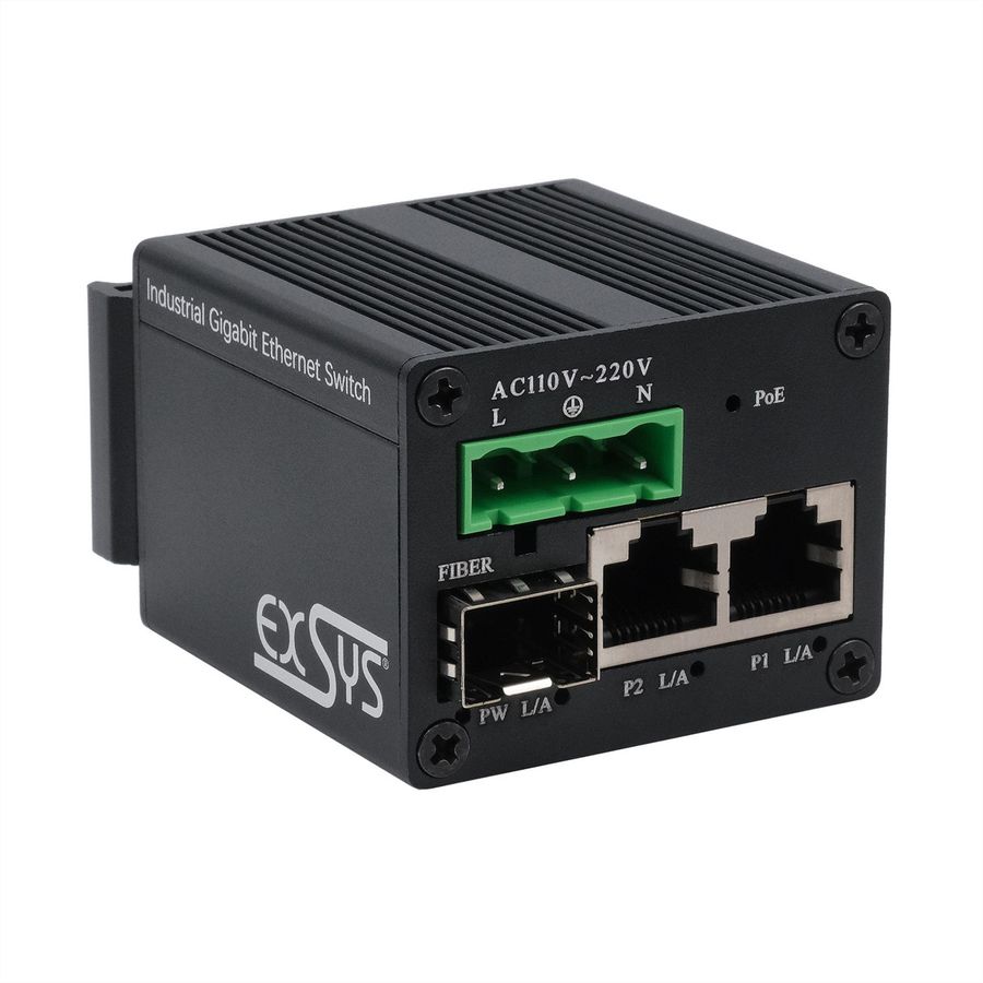 EXSYS EX-62010PoE-SFP Micro 2+1-poorts PoE+ industriële gigabit switch