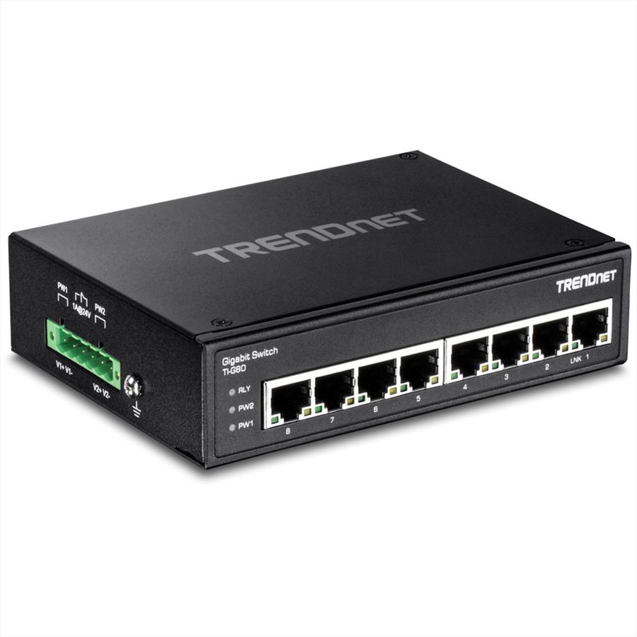 TRENDnet TI-G80 8-Port Hardened Industrial Gigabit Ethernet DIN-Rail Switch