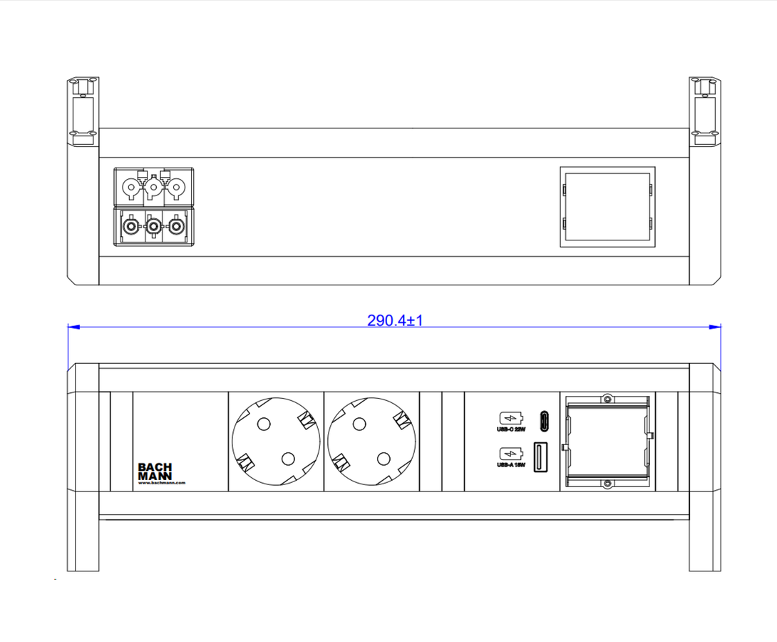 BACHMANN DESK 2xCEE7/3 1xUSB A/C 22W 1xCM GST18 RAL9010