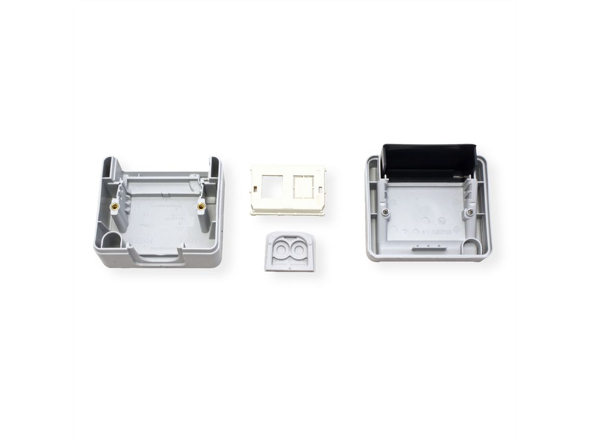 TELEGÄRTNER, data outlet IP44, 75x86x58, grey, incl. mounting plate for 2x AMJ resp. UMJ Module/Adaptor