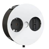 BACHMANN TWIST 1x earthing contact, Wire end ferrules, USB charger, earthing contact mounting plug, white, 2 m