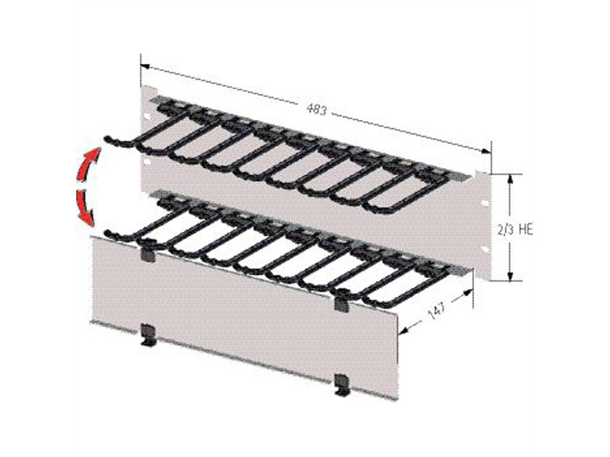 19"-Kabelmanager 2 HE mit klappbarer Blende, schwarz