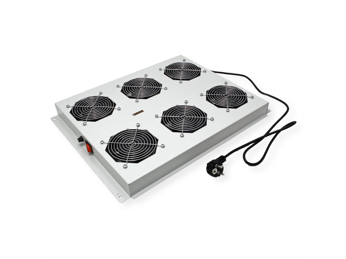 ROLINE 19-inch dakventilatorunit met 6 ventilatoren, AAN/UIT voor serverkast per serie, grijs