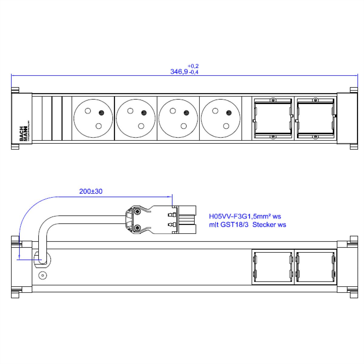BACHMANN POWER FRAME 4xUTE 2xCM 0.2m GST18 RAL9010