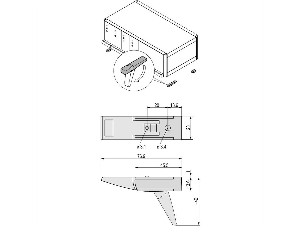 SCHROFF opstelvoetje voor chassis, kunststof, RAL 7016