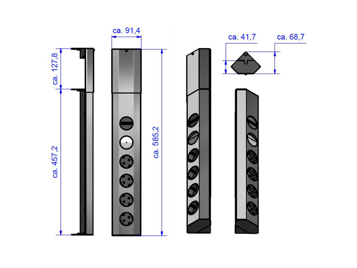 BACHMANN CASIA 4x geaard stopcontact, schakelaar, USB oplader, Roestvrij staal