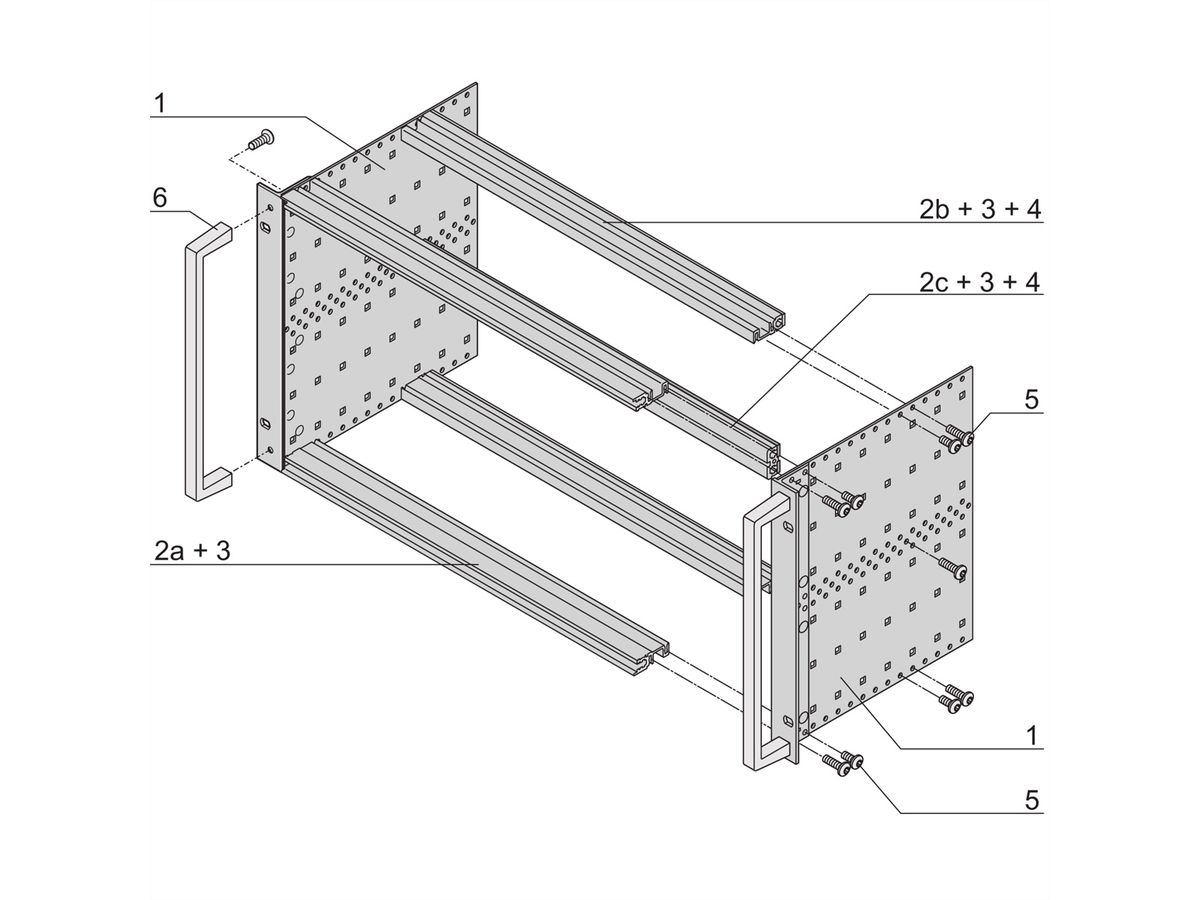 SCHROFF EuropacPRO 19" moduledrager voor moduledrager, zwaar, achteraf af te schermen, met handgreep vooraan, 6 HE, 355 mm