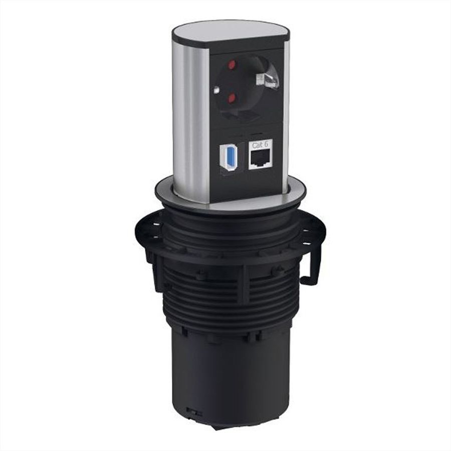 BACHMANN ELEVATOR 1x earthing contact, 1x CAT6, 1x USB 3.0, silver