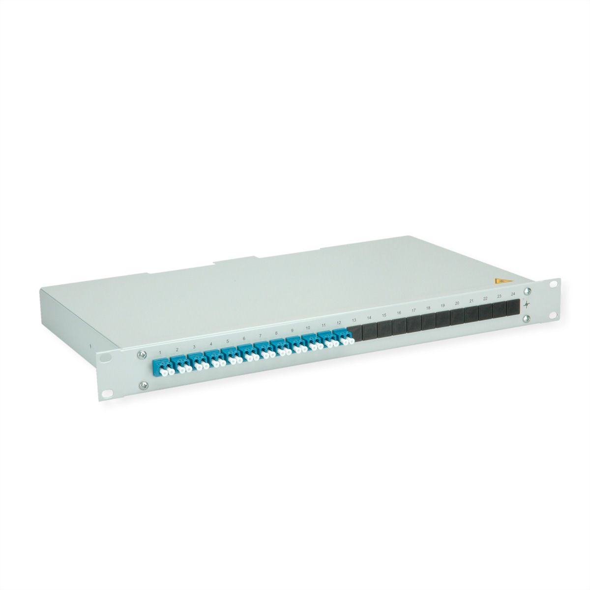 TELEGÄRTNER BASIS eco LWL-Panel mit Kupplungen & Pigtails, 12x LC Duplex, blau, OS2 PC, Grade C