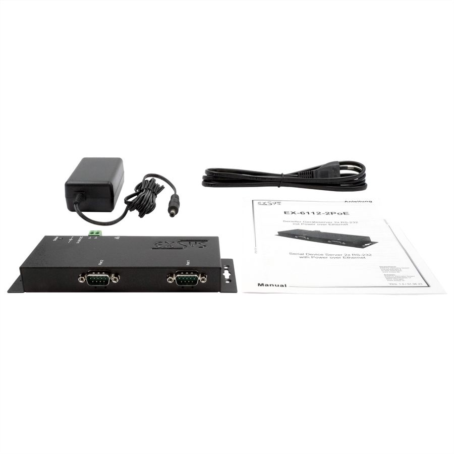 EXSYS EX-6112-2PoE Ethernet zu Seriell 2 x RS-232 mit 9 Pin Stecker