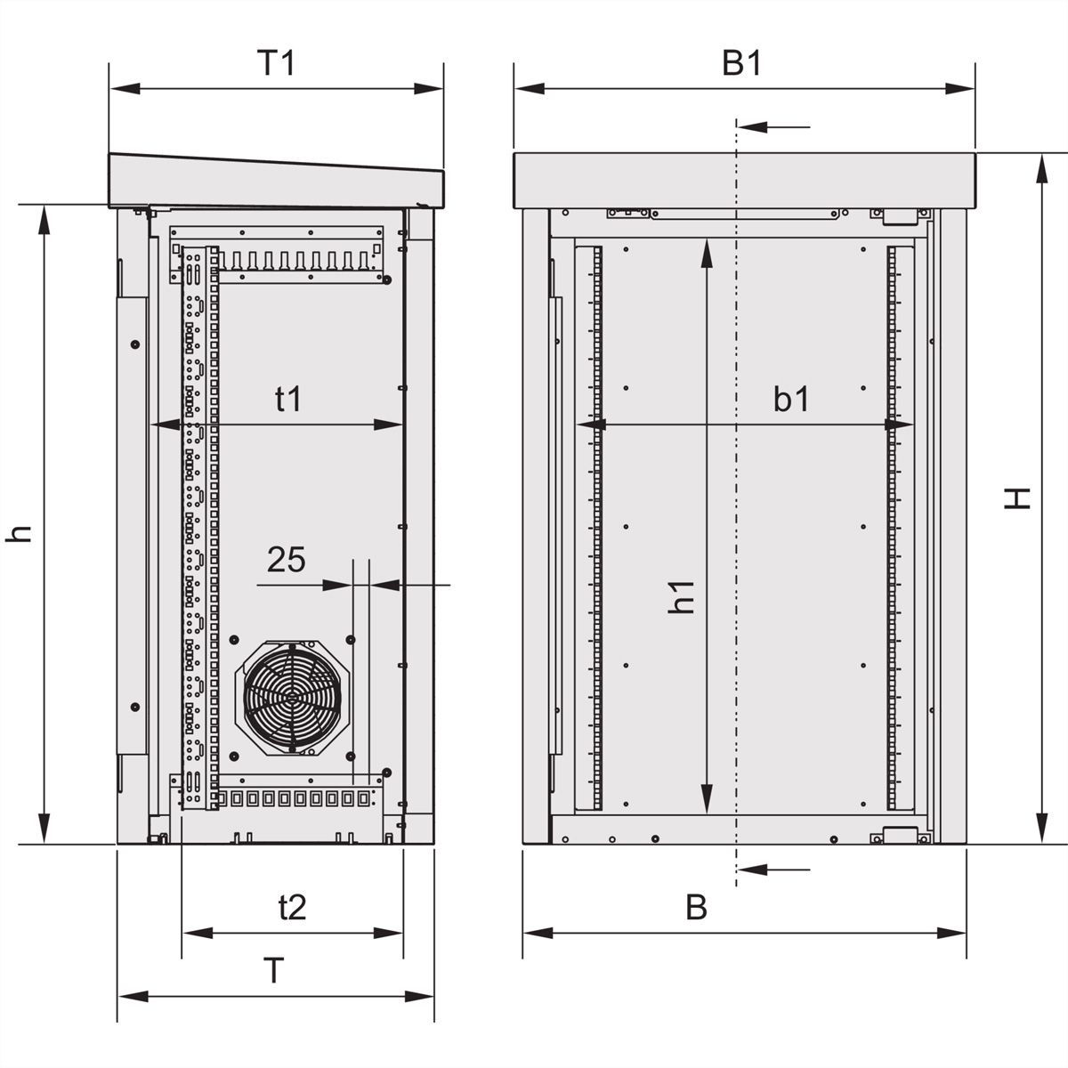SCHROFF Outdoor Unibody VENT kast met enkele deur, 1100H 20 HE, 700W 500D