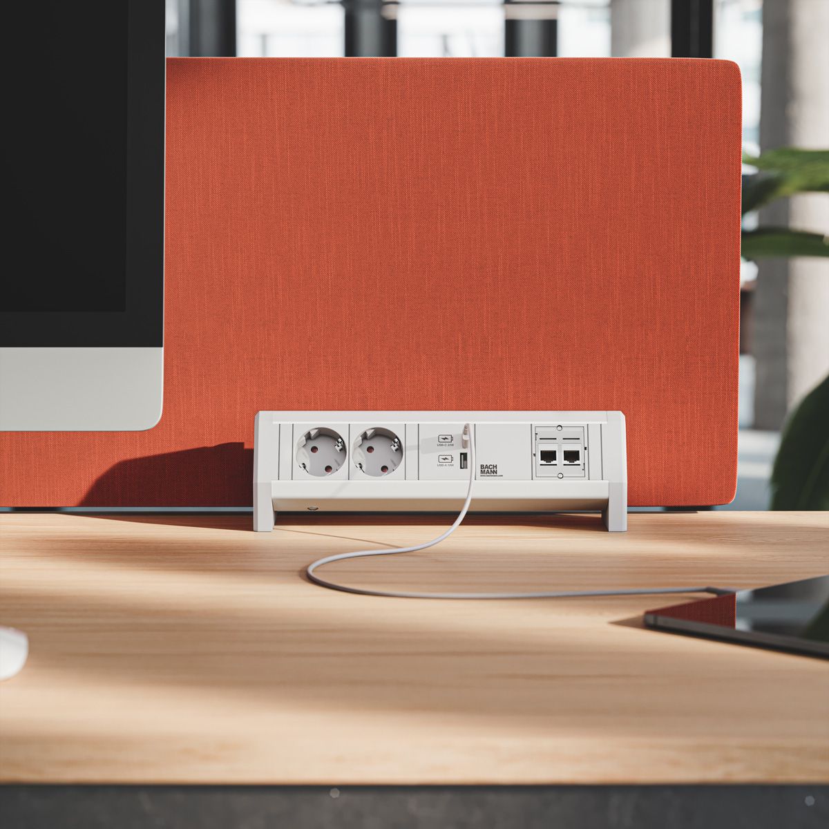 BACHMANN DESK 2xCEE7/3 1xUSB A/C 22W 1xCM GST18 RAL9010