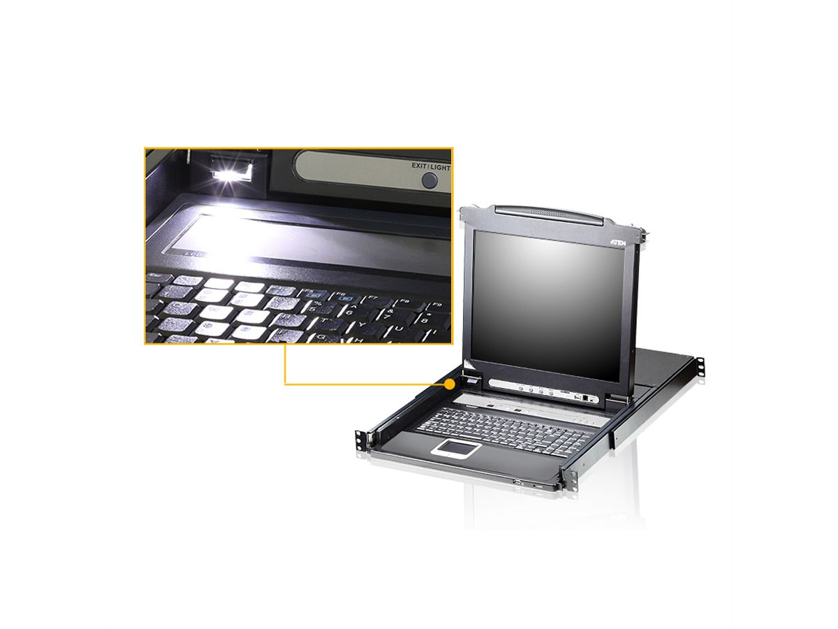 ATEN CL5716iM LCD KVM Switch Over IP, USB-PS/2,VGA, 16-poorts Duitse toetsenbord indeling