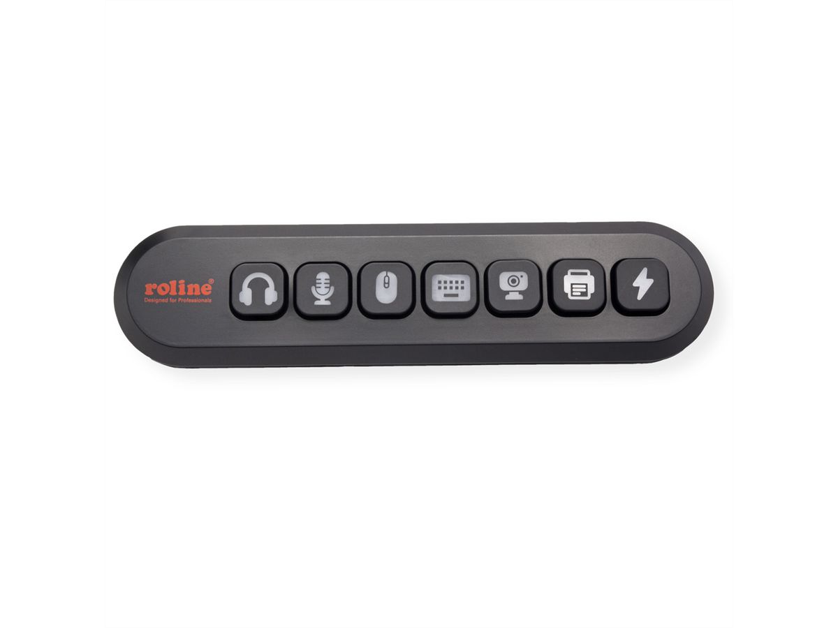 ROLINE USB 3.2 Gen 1 Hub, 7 Ports, USB Type A Connection Cable, with Power Supply, Swappable Buttons