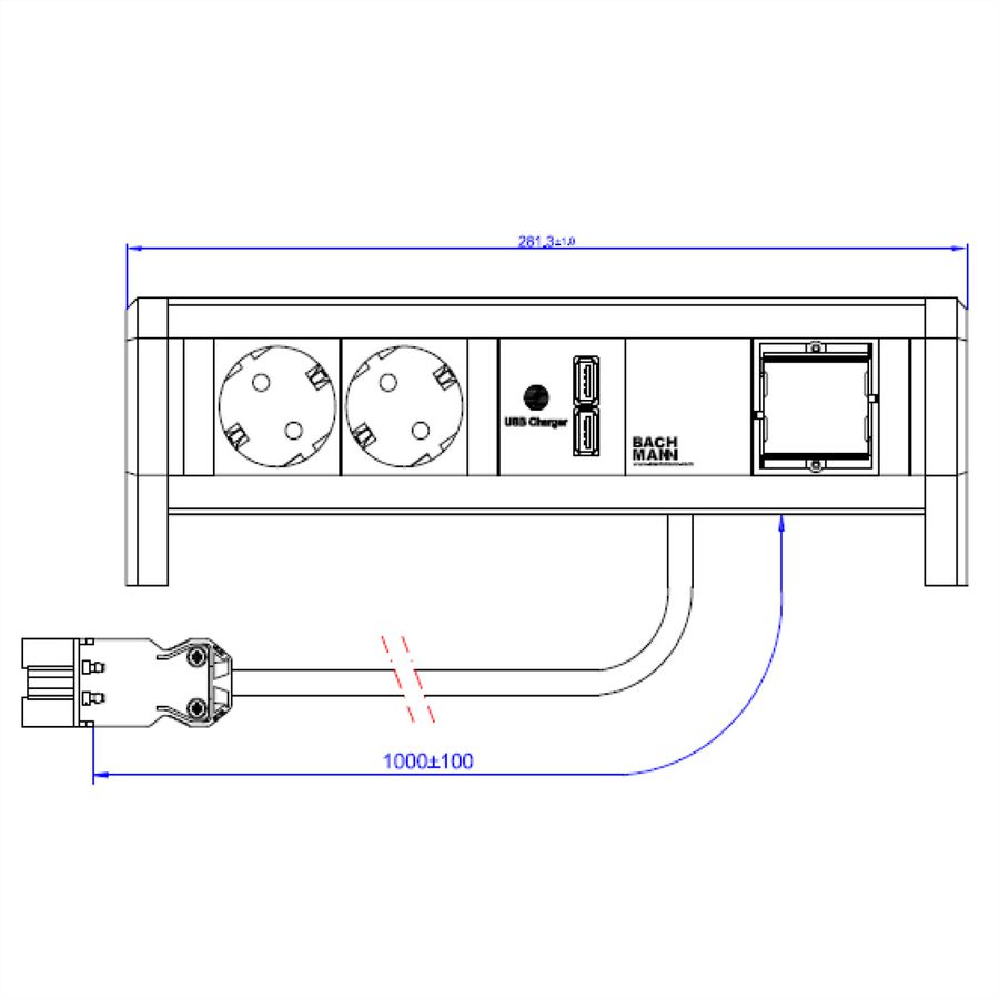 BACHMANN DESK 2xCEE7/3 1xUSB Charger, 1 m