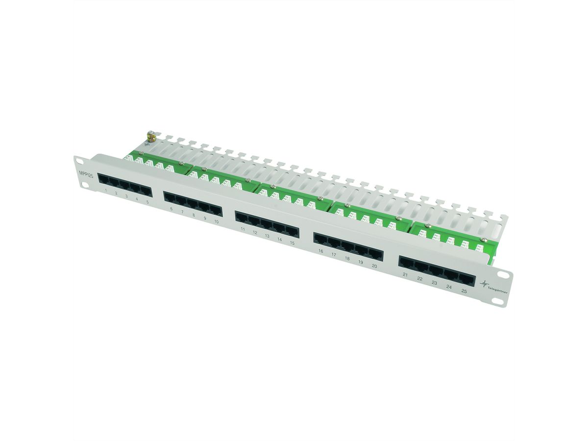 TELEGÄRTNER 19” patchpaneel, ISDN/TEL, 1U, MPPI25-H Cat.3 onafgeschermd, RAL 7035
