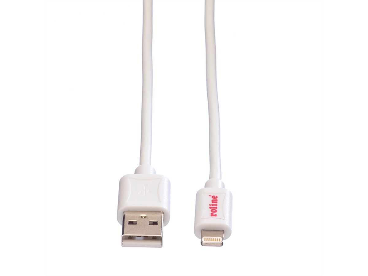 ROLINE Lightning to USB Cable for iPhone, iPod, iPad, white, 0.15 m